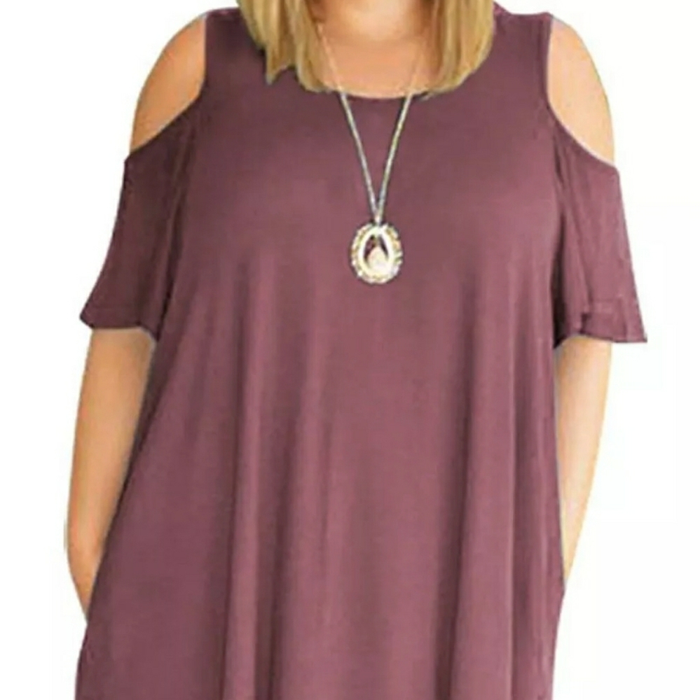 Nemidor Pink Cold Shoulder T-Shirt Swing Dress